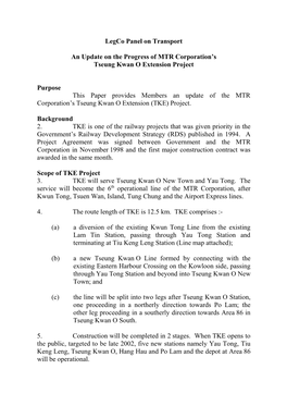 An Update on the Progress of MTR Corporation's Tseung Kwan O