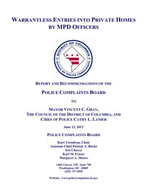 Warrantless Entries Into Private Homes by Mpd Officers