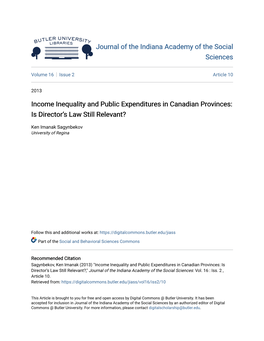 Income Inequality and Public Expenditures in Canadian Provinces: Is Director’S Law Still Relevant?
