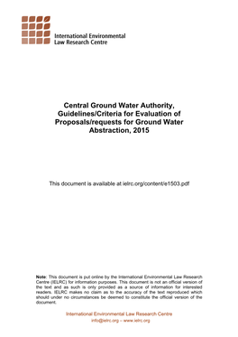 Central Ground Water Authority, Guidelines/Criteria for Evaluation of Proposals/Requests for Ground Water Abstraction, 2015