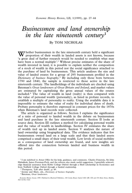 Businessmen and Land Ownership in the Late Nineteenth Century1 by TOM NICHOLAS