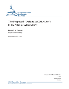 “Defund ACORN Act”: Is It a “Bill of Attainder”?