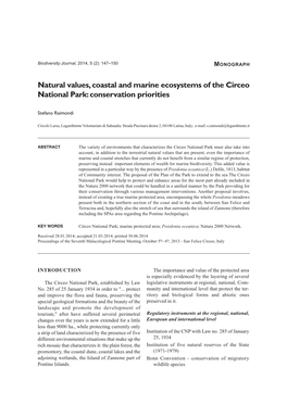 Natural Values, Coastal and Marine Ecosystems of the Circeo National Park: Conservation Priorities