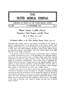 ULSTER THEDA JOURNAL PUBLISHED on BEHALF of the ULSTER MEDICAL SOCIETY Vol