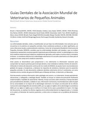 Guías Dentales De La Asociación Mundial De Veterinarios De Pequeños Animales World Small Animal Veterinary Association Global Dental Guidelines