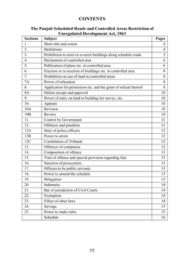 The Punjab Scheduled Roads and Controlled Areas Restriction of Unregulated Development Act, 1963 Sections Subject Pages 1