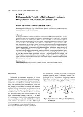 REVIEW Differences in the Toxicities of Trichothecene Mycotoxins, Deoxynivalenol and Nivalenol, in Cultured Cells