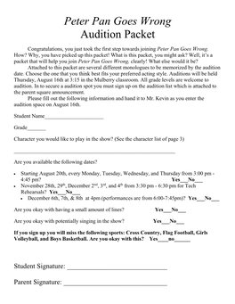 Peter Pan Goes Wrong Audition Packet