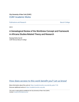 A Genealogical Review of the Worldview Concept and Framework in Africana Studies-Related Theory and Research