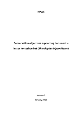 NPWS Conservation Objectives Supporting Document – Lesser Horseshoe Bat (Rhinolophus Hipposideros)