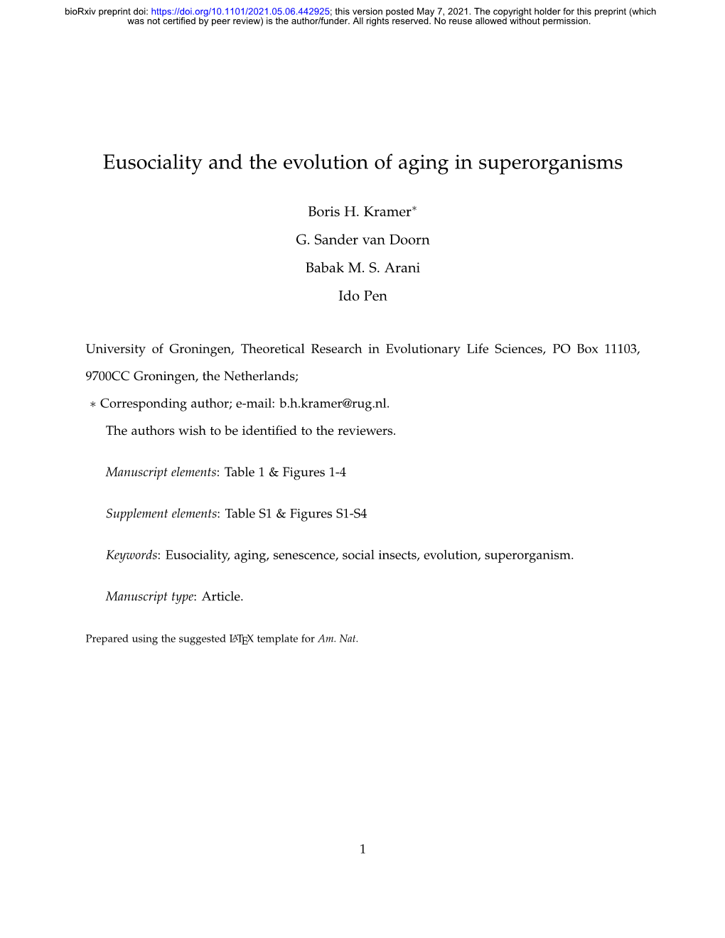 Eusociality and the Evolution of Aging in Superorganisms