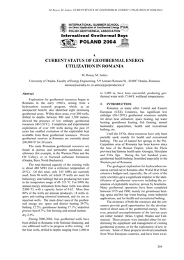 Current Status of Geothermal Energy Utilization in Romania