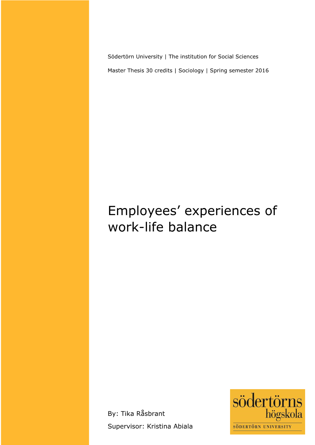 Employees' Experiences of Work-Life Balance
