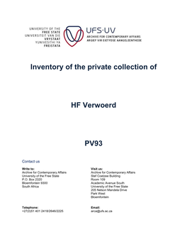 Inventory of the Private Collection of HF Verwoerd PV93