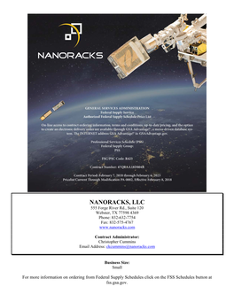 NANORACKS, LLC 555 Forge River Rd., Suite 120 Webster, TX 77598 4369 Phone: 832-632-7754 Fax: 832-575-4767