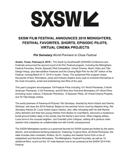 Sxsw Film Festival Announces 2019 Midnighters, Festival Favorites, Shorts, Episodic Pilots, Virtual Cinema Projects