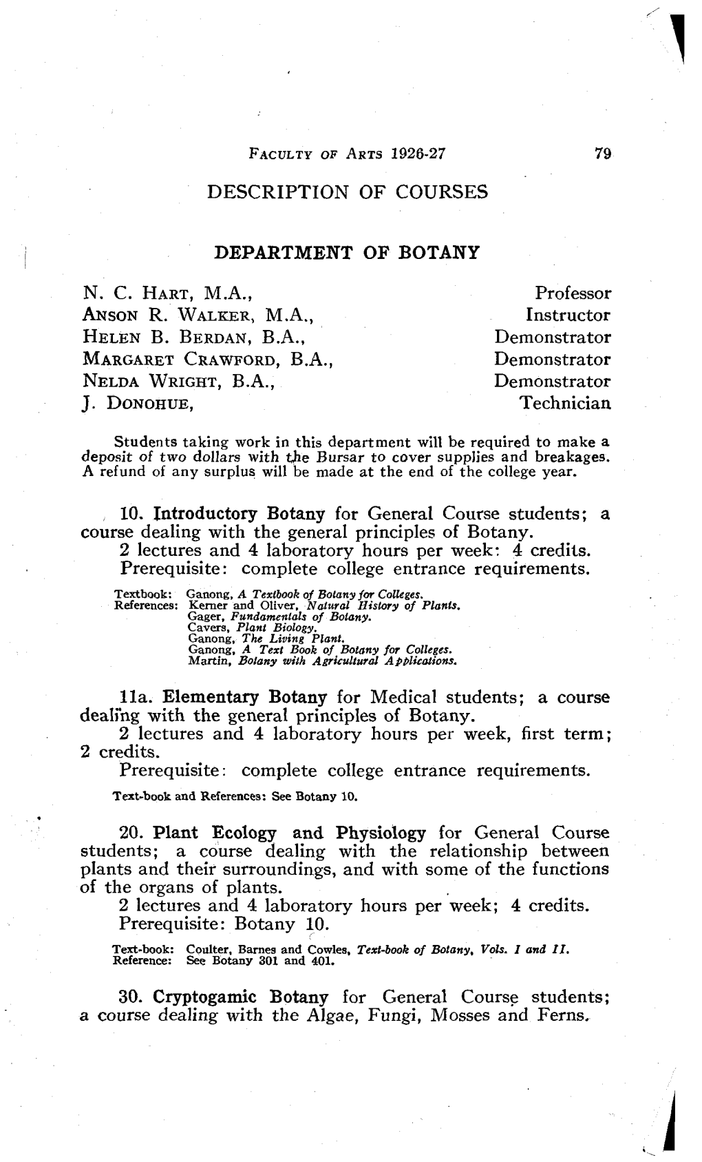 Description of Courses Department of Botany