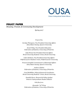 POLICY PAPER Housing, Transit, & Community Development