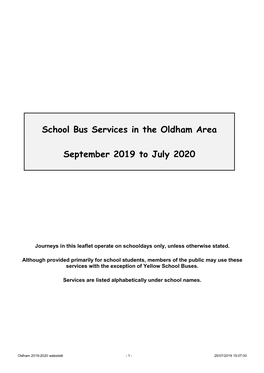 School Bus Services in the Oldham Area September 2019 to July 2020