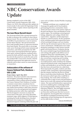 NBC Conservation Awards Update Having Completed a Review of the NBC Zones Such As Golden-Cheeked Warbler Setophaga Conservation Awards Programme 2001–2010 Chrysoparia