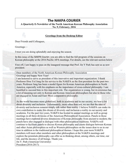 The NAKPA COURIER a Quarterly E-Newsletter of the North American Korean Philosophy Association No