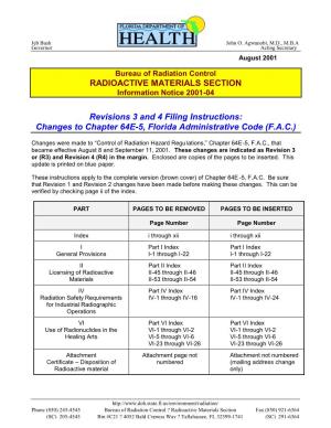 RADIOACTIVE MATERIALS SECTION Revisions 3 and 4 Filing Instructions
