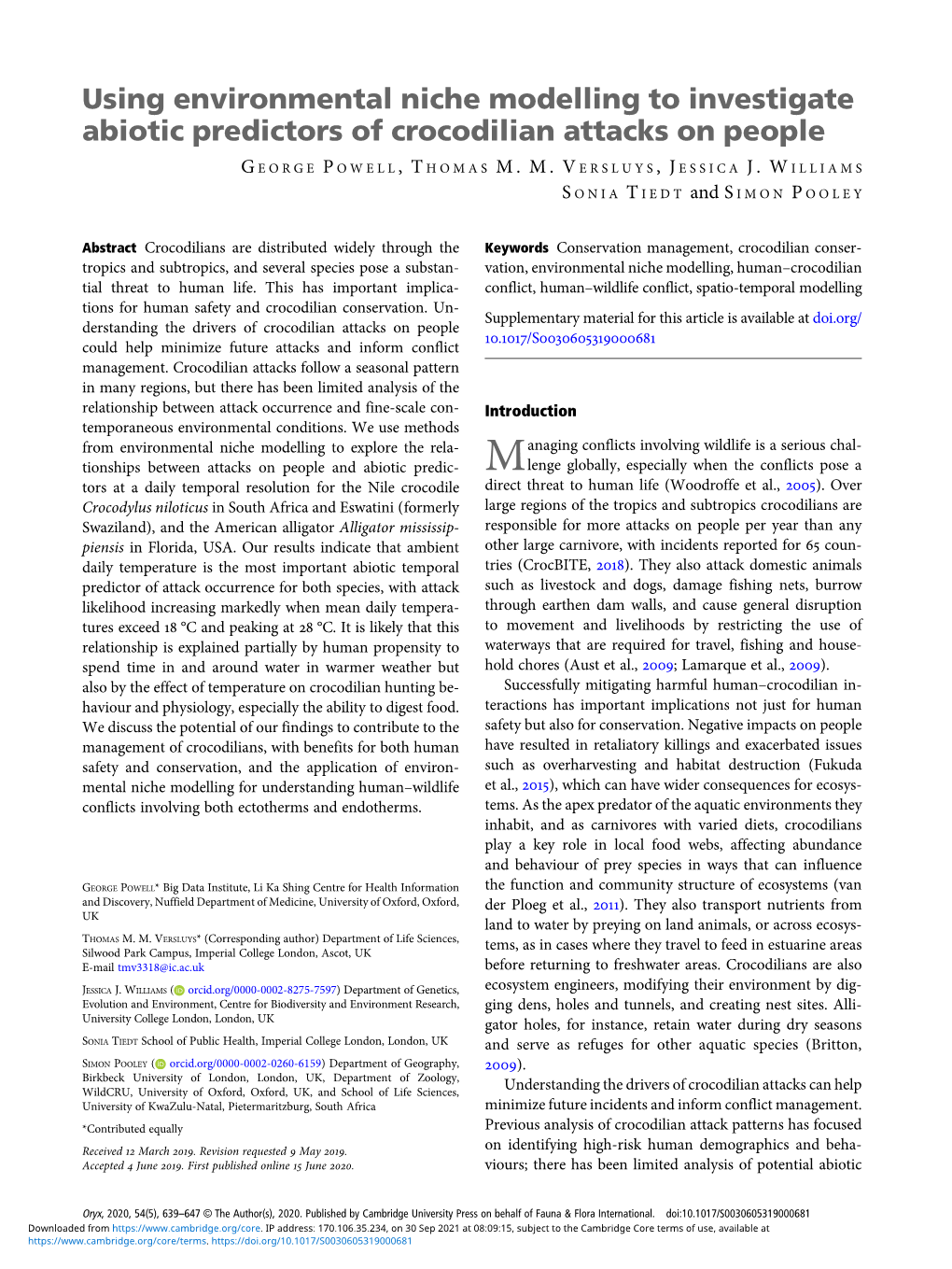 Using Environmental Niche Modelling to Investigate Abiotic Predictors of Crocodilian Attacks on People