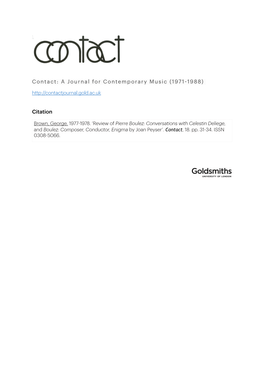 Contact: a Journal for Contemporary Music (1971-1988) Citation