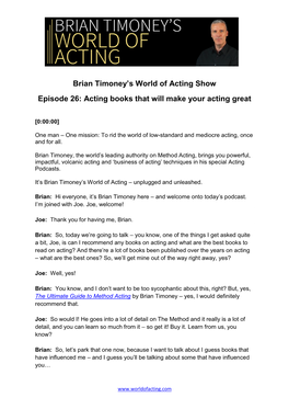 Brian Timoney's World of Acting Show Episode 26: Acting Books That Will