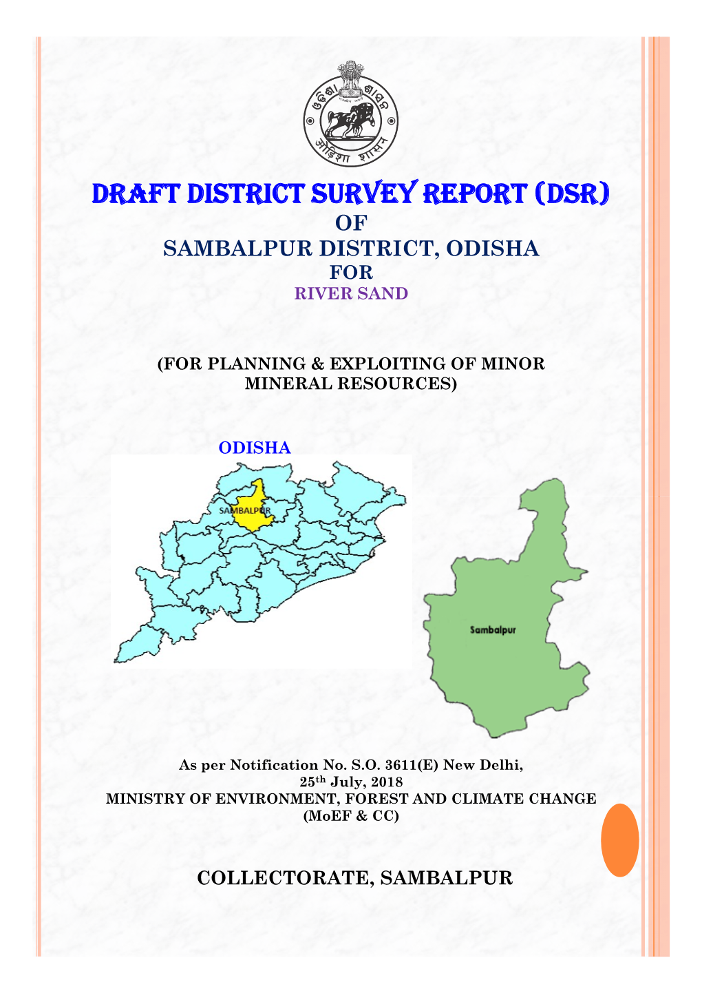 Draft District Survey Report (Dsr) of Sambalpur District, Odisha for River Sand