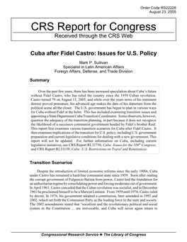 Cuba After Fidel Castro: Issues for U.S
