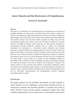 Amos Tutuola and the Elusiveness of Completeness