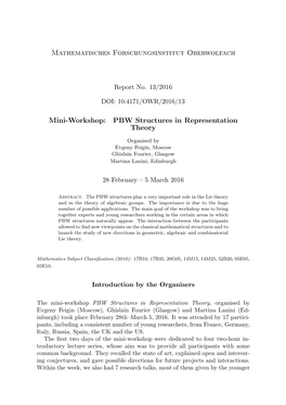 Mini-Workshop: PBW Structures in Representation Theory