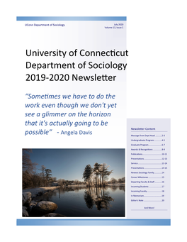 University of Connecticut Department of Sociology 2019-2020 Newsletter