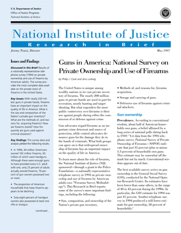 Guns in America: National Survey on Private Ownership and Use Of