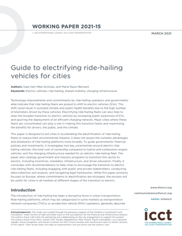 Guide to Electrifying Ride-Hailing Vehicles for Cities