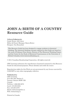 JOHN A: BIRTH of a COUNTRY Resource Guide