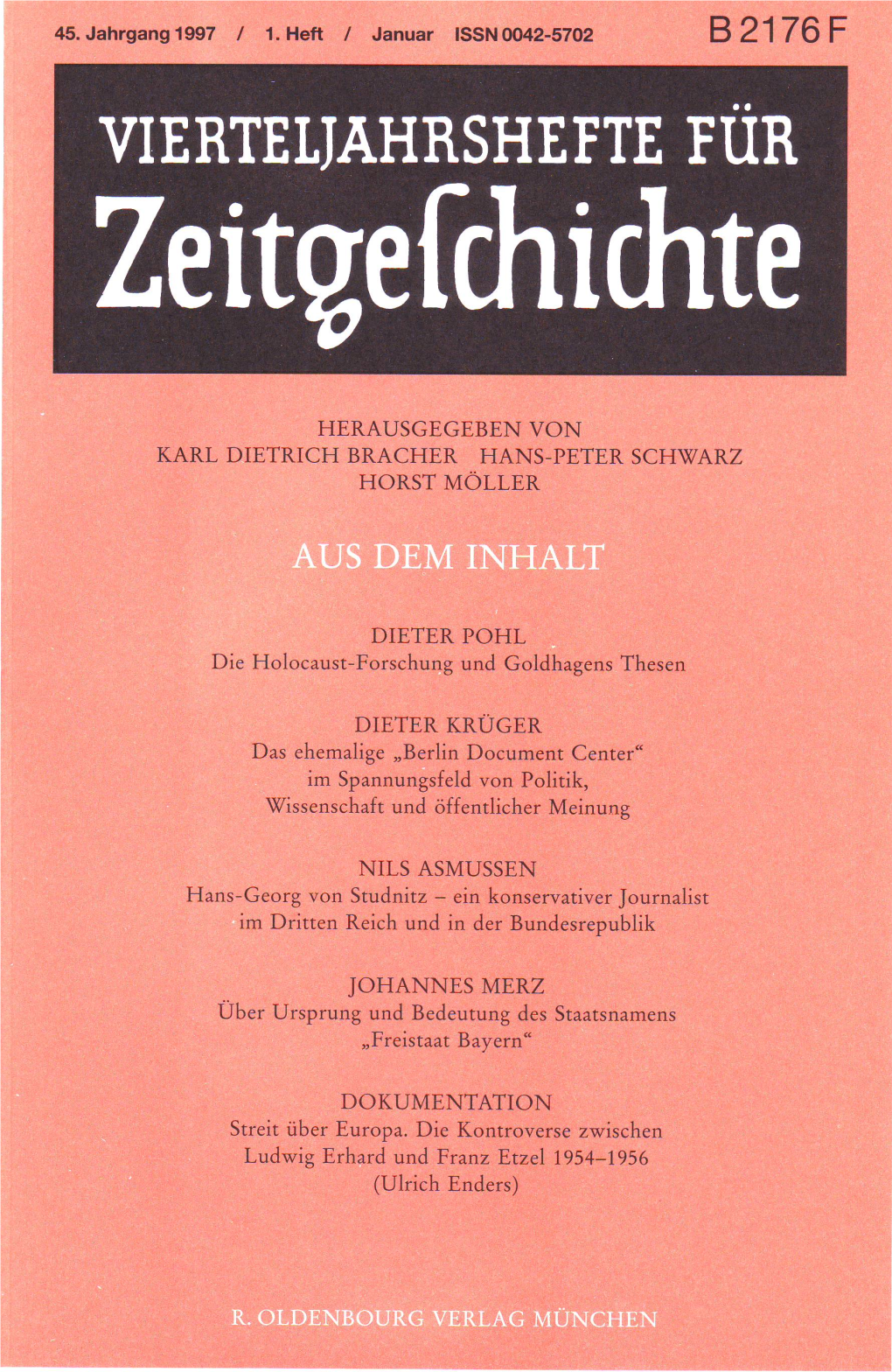 Vierteljahrshefte Für Zeitgeschichte Jahrgang 45(1997) Heft 1