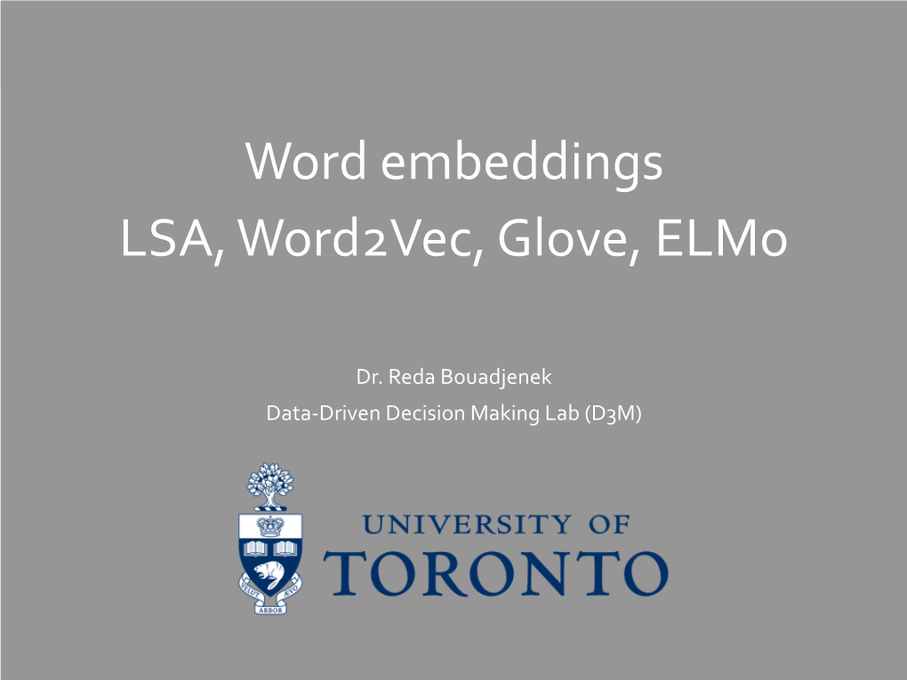 Word Embeddings LSA, Word2vec, Glove, Elmo