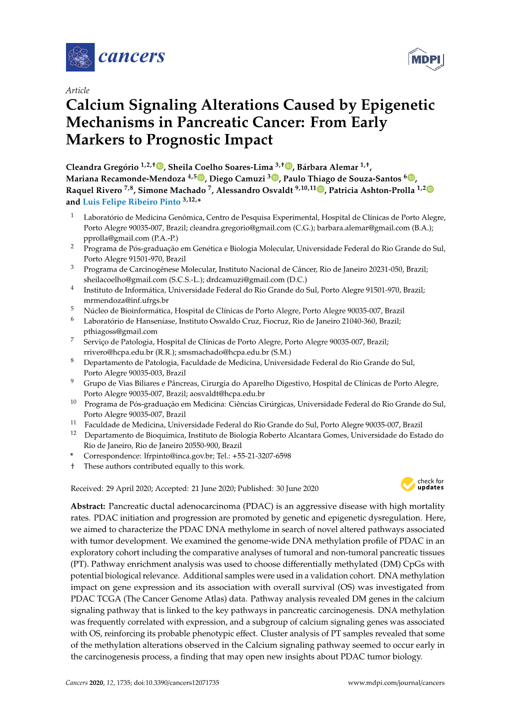 Calcium Signaling Alterations Caused by Epigenetic Mechanisms in Pancreatic Cancer: from Early Markers to Prognostic Impact