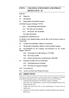 Unit 4 Colonial Expansion and Indian Resistance - Ii