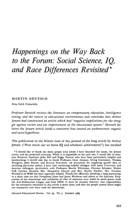 Happenings on the Way Back to the Forum: Social Science, IQ, and Race Differences Revisited*