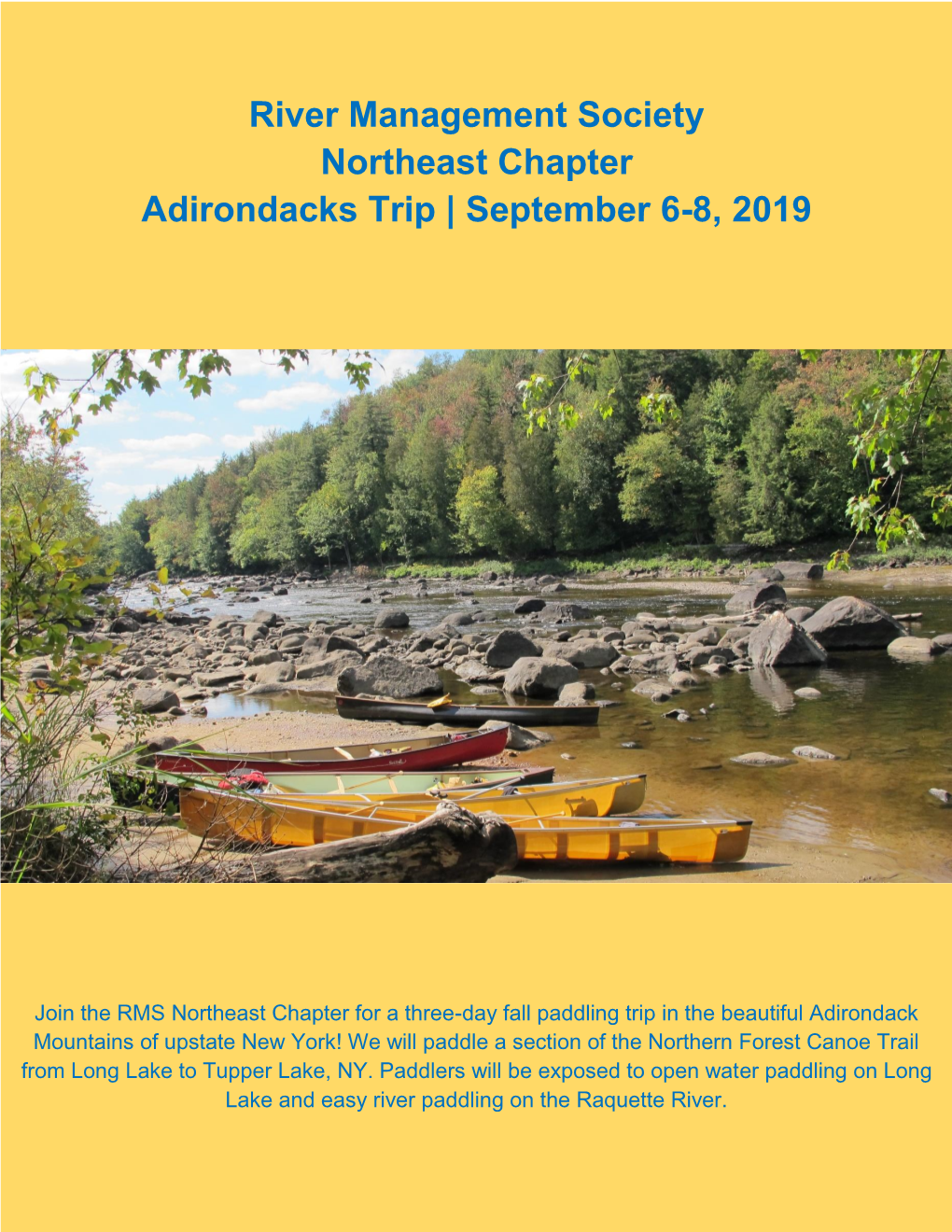 River Management Society Northeast Chapter Adirondacks Trip | September 6-8, 2019