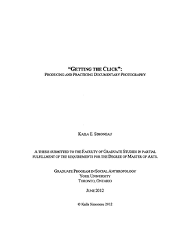 "Getting the Click": Producing and Practicing Documentary Photography