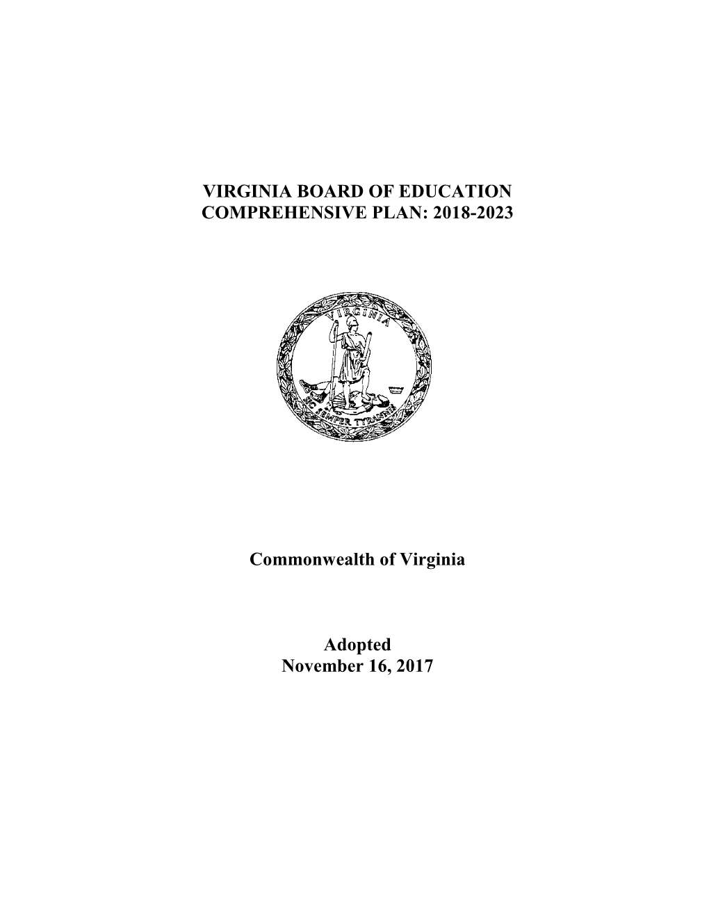Virginia Board of Education Comprehensive Plan: 2018-2023