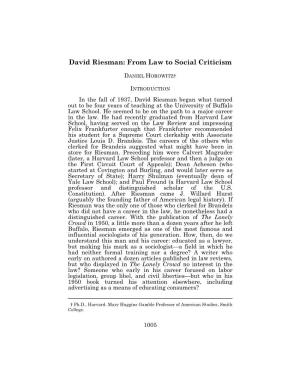 David Riesman: from Law to Social Criticism
