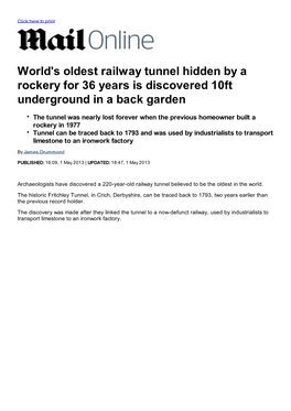 World's Oldest Railway Tunnel Hidden by a Rockery for 36 Years Is Discovered 10Ft Underground in a Back Garden