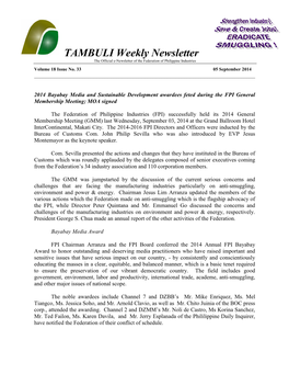 TAMBULI Weekly Newsletter the Official E-Newsletter of the Federation of Philippine Industries Volume 18 Issue No