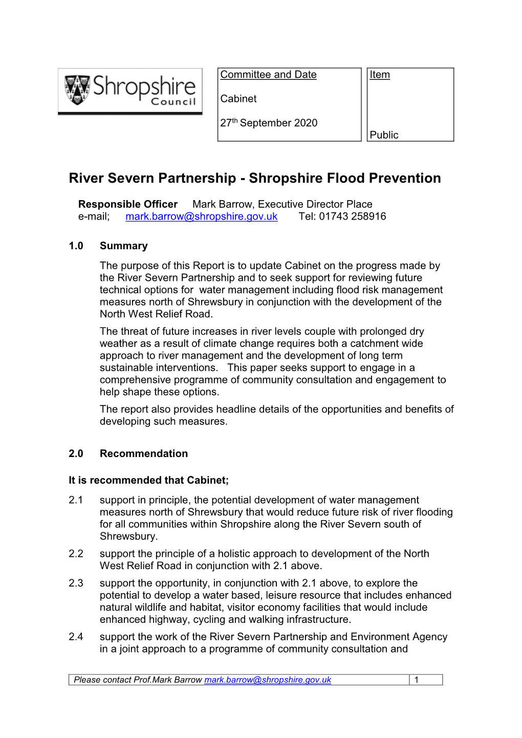 River Severn Partnership - Shropshire Flood Prevention