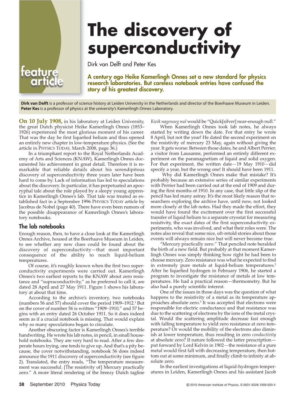 The Discovery of Superconductivity